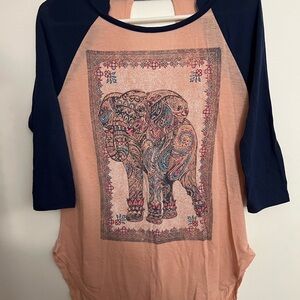 Navy and Peach Elephant Print Women's Top